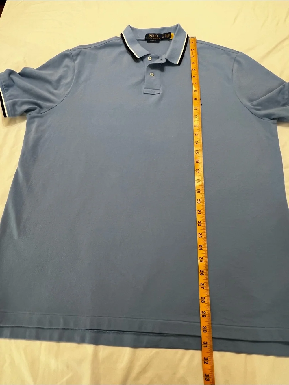 Polo Ralph Lauren Men's XL Light Blue Tipped Classic Fit Pique Polo Shirt Preppy